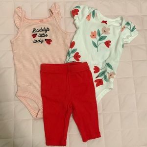carters 3 piece set, 2 onesies 1 pant